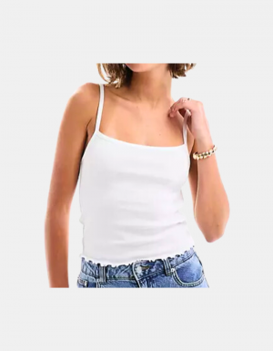 Camisole in Weiß mit Kräuselsaum