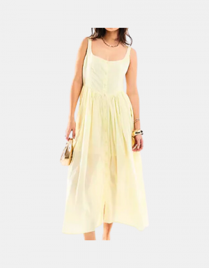 Sommerliches Midi-Picknick-Kleid aus Voile-Stoff in Zitronengelb